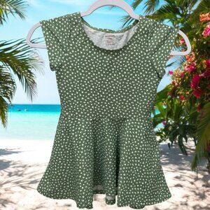 Green Polka Dot Girls Skater Dress 7/8 By Honey Mark Lightweight & Comfortable